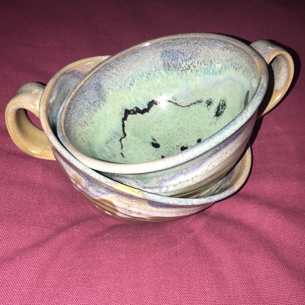 Set of two Handmade glazed soup bowls